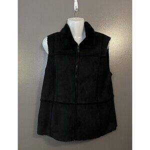 Relativity Vest Womens Large Faux Suede Sherpa Fleece Zip Up Sleeveless Cozy